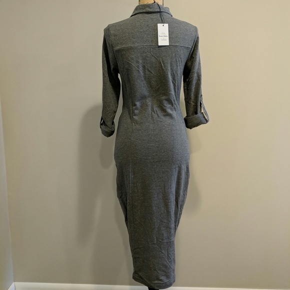 Roll sleeve button front twist waist tulip dress - Picture 5 of 6